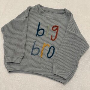 Custom Toddler Knit Sweater with Colorful 'Big Bro' Design